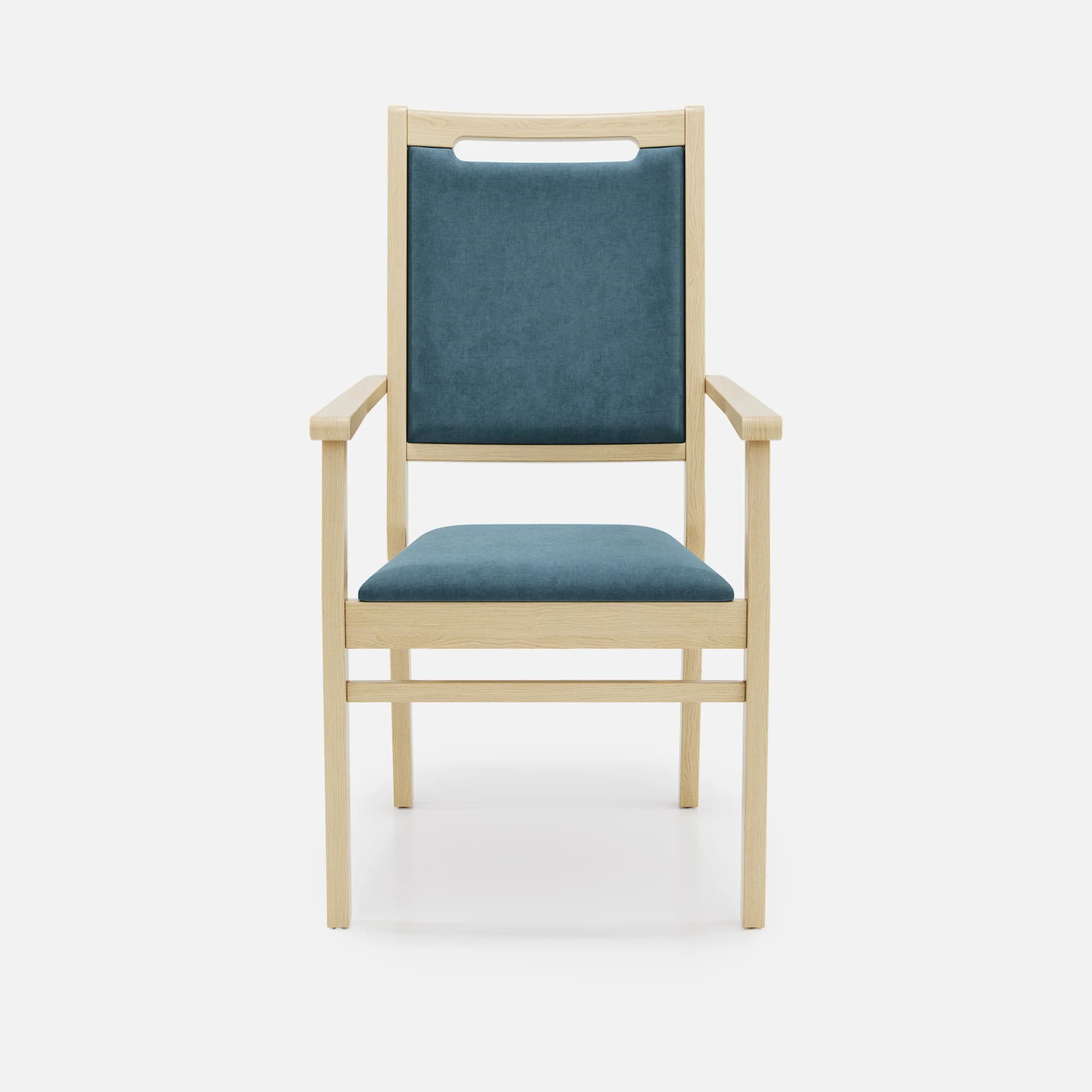 Chaise Accoudoirs Liza Haut Dossier par Zelder en hêtre naturel et tissu coloris cendre