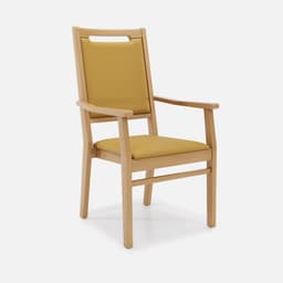 Chaise Accoudoirs Liza Haut Dossier par Zelder en noyer clair et tissu coloris cendre