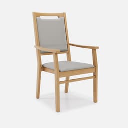 Chaise Accoudoirs Liza Haut Dossier par Zelder en hêtre naturel et simili coloris butternut