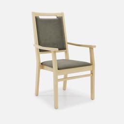 Chaise Accoudoirs Liza Haut Dossier par Zelder en hêtre naturel et simili coloris taupe