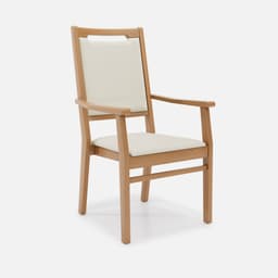 Chaise Accoudoirs Liza Haut Dossier par Zelder en noyer clair et tissu coloris taupe