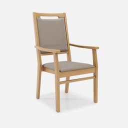 Chaise Accoudoirs Liza Haut Dossier par Zelder en noyer clair et tissu coloris beige fumé