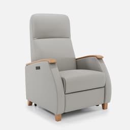 Fauteuil Milo Xl Releveur par Zelder en noyer clair et tissu coloris gris clair