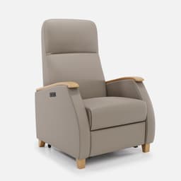 Fauteuil Milo Xl Releveur par Zelder en noyer clair et tissu coloris crème