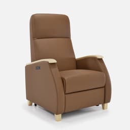 Fauteuil Milo Xl Releveur par Zelder en noyer clair et tissu coloris taupe