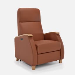 Fauteuil Milo Xl Releveur par Zelder en noyer clair et tissu coloris bleu nuit
