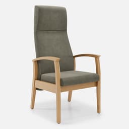 Fauteuil Fixe Romeo par Zelder en merisier classique et tissu coloris gris perle